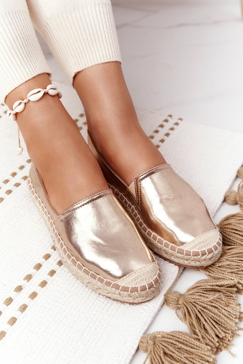 Kožené Espadrilky Na Pletené Podrážce Big Star HH274503 Zlaté