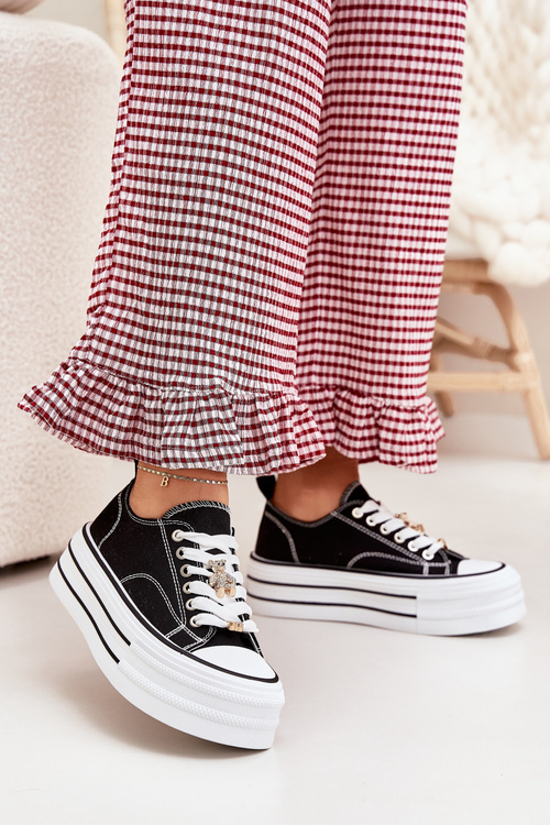 Dámské Tenisky Na Platformě Se Zlatými Připínkami Černé Fiorina