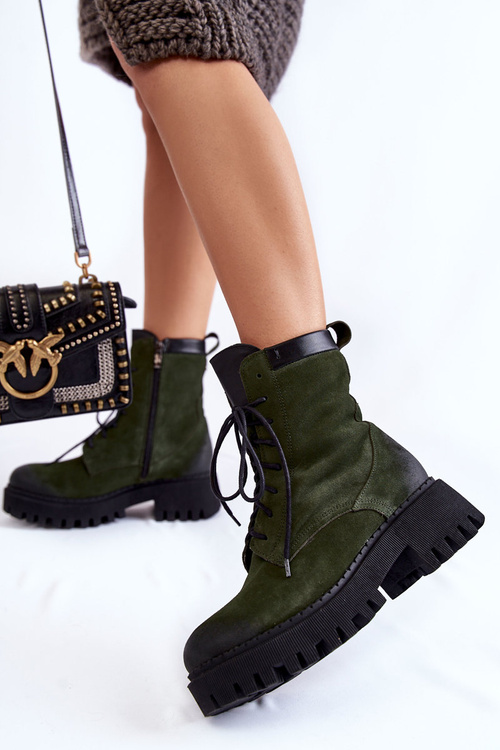 Klasické semišové teplé boty zelené Caima