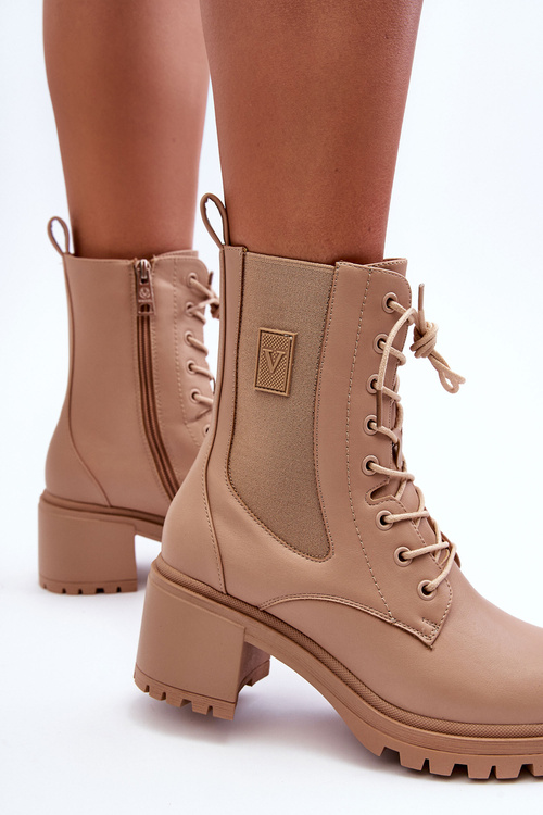 Dámské kožené boty na podpatku Bežové Esnar