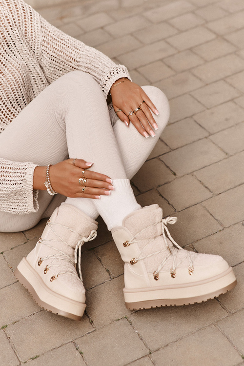 Dámske Snehové Topánky Na Platforme S Šnurovaním Svetlo Béžové Riaviana