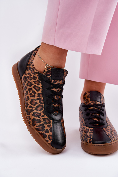 Dámske Kožené Športové Topánky S Leopardím Vzorom Laura 2935 Hnedé