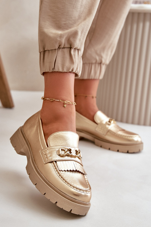 Eko Kožené Dámske Mokasíny S Ozdobou Zlaté Zanita