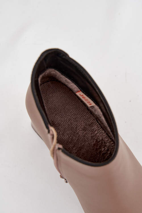 Kožené zateplené čižmy na podpätku Béžové Ivessara