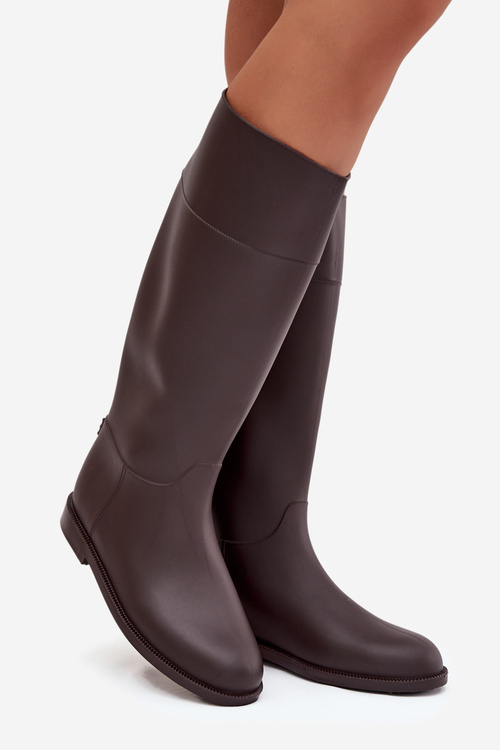 Vysoké dámské holínky na ploché podrážce čokoládové Melianne