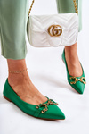 Dámské kožené baleríny ve špici se zdobením zelene Carlos