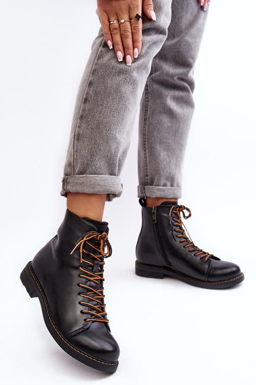 Kožené Boty Trzewiki Dámské Černé Ethel