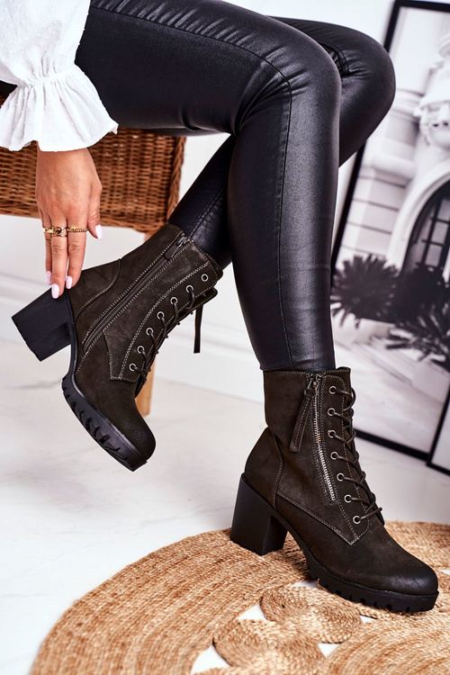 Dámské Kotníkové Boty Na Podpatku Khaki Vimen