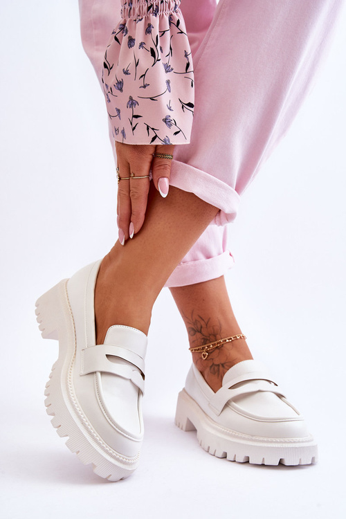 Kožené zasunuté mokasíry na platforme White Riverside