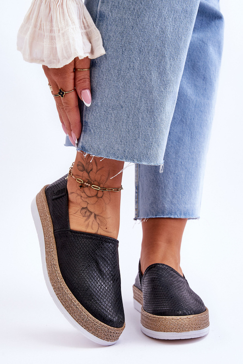 Big Star LL276002 Black Leather Espadrilles