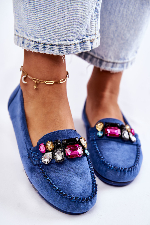 Dámské semišové mokasíny se zdobením modré Janetta
