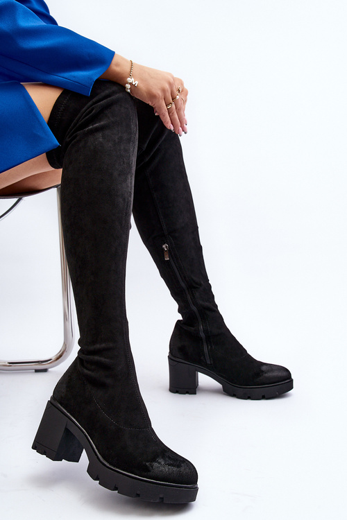 Kozačky Nad Koleno Na Podpatku La.Fi 270067B-SU Černé