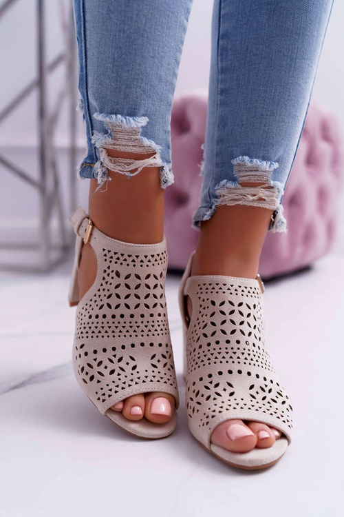 Dámské Sandály Na Podpatku Peep Toe Béžové Olenia