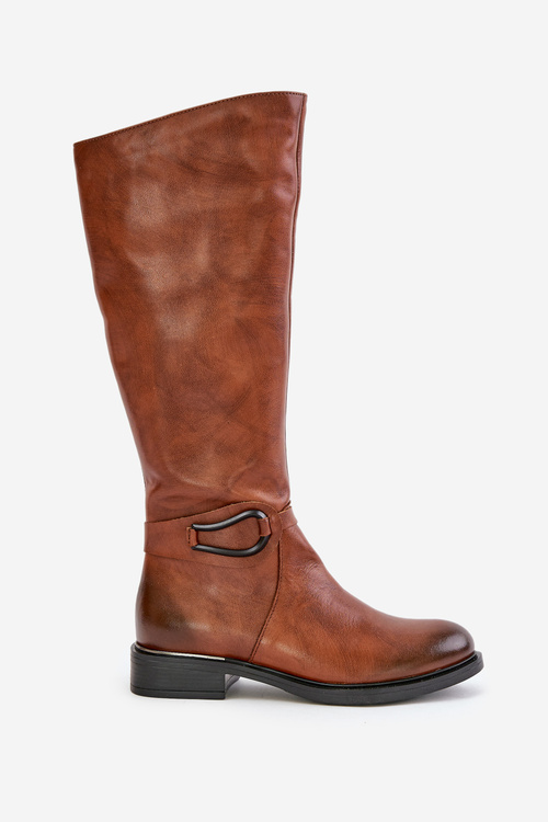 Zazoo 70140 Kožené dámské kozačky nad kolena zateplené hnědé