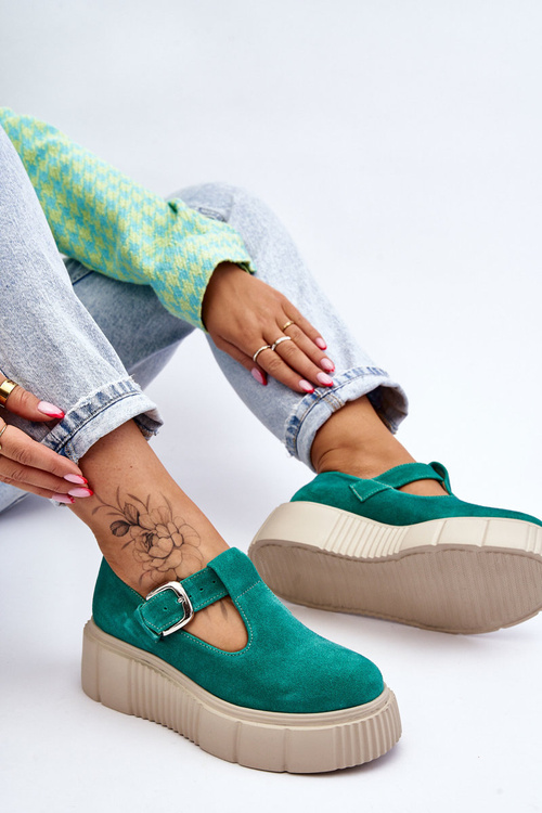 Módne semišové topánky na masívnej platforme Zielone Colson