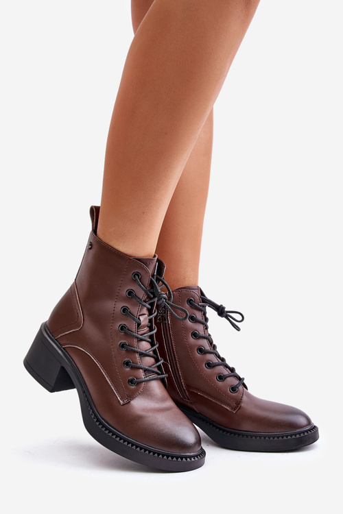 Zateplené dámské boty na nízkém podpatku z přírodní kůže Vinceza 66722 hnědé