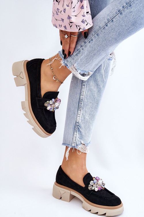 Dámské mokasíny s ozdobami černe Issac