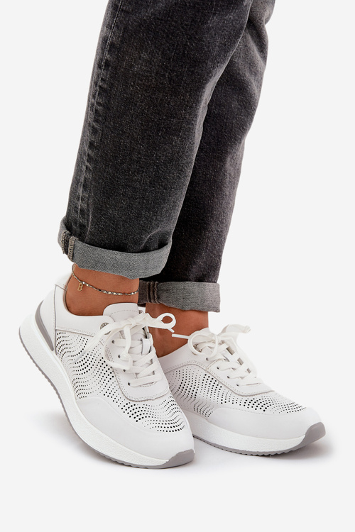 Kožené Sportovní Boty Dámské Sneakers S.Barski LR51-551 Bílé