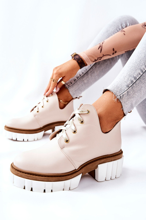 Kožené Boty S Výřezem Béžové Kaxo