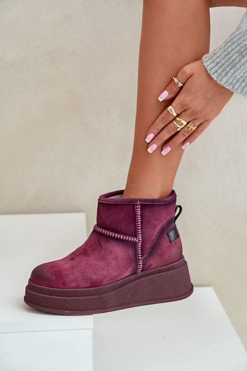 Kožené Semišové Snehové Topánky Na Platforme A Podpätku Hnedé Maciejka 06769-23 Bordo