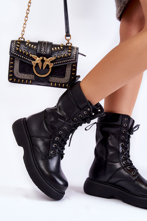 Dámska kožená kožená čipka -prešla čierna čierna