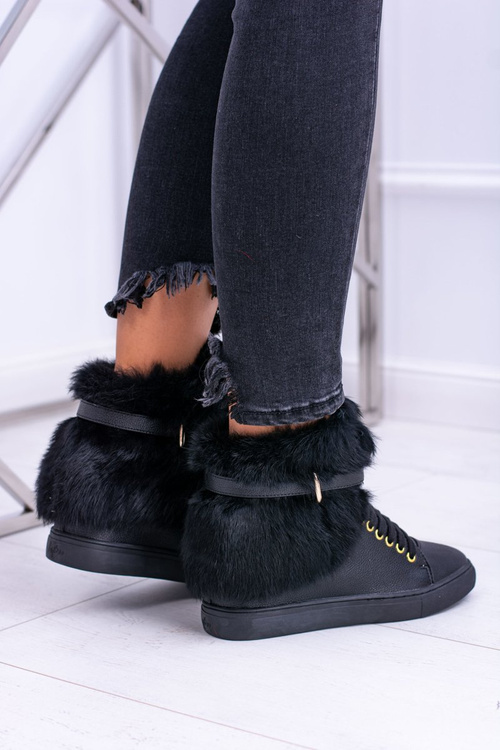 Lu Boo Black topánky s prírodnou gisele kožušinou