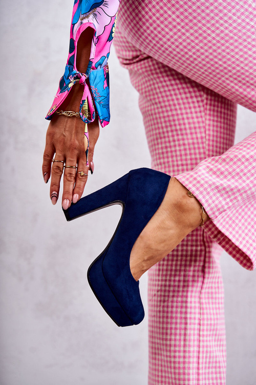 Klasické semišové lodičky na podpatku námořnická modrá Soro