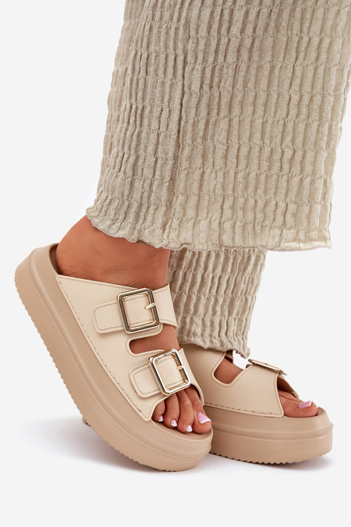 Dámské sandály na platformě se zlatými sponami béžové Zorila