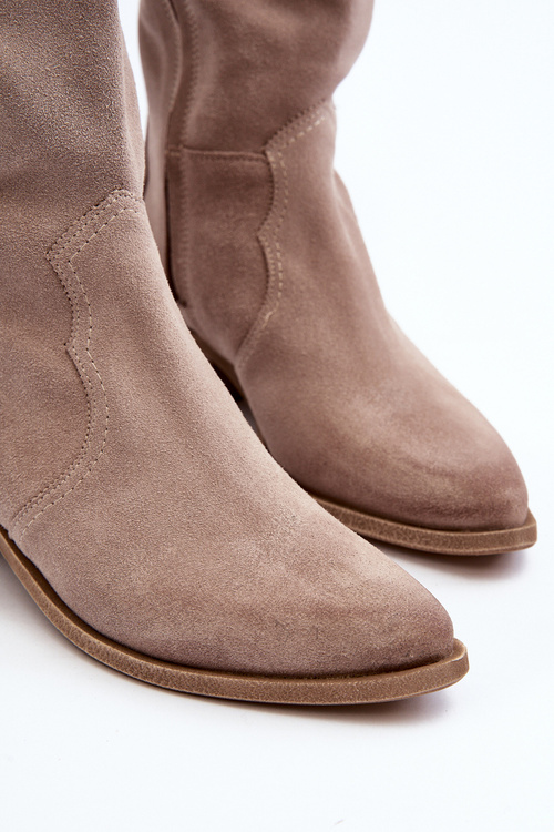 Zazoo 3427 Dámské Semišové Kozaky Kowbojky Cappuccino