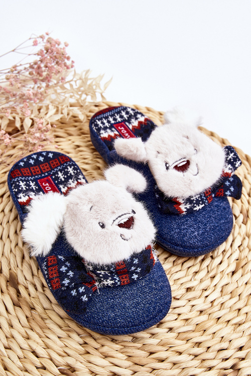 Detské papuče na silnej podrážke s plyšovým medveďom dasca námorníctvo