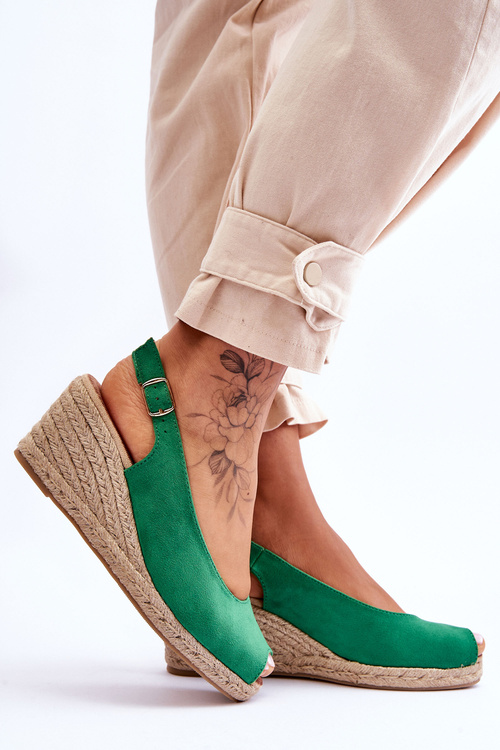 semišové sandály na klínu Zelené Elsie