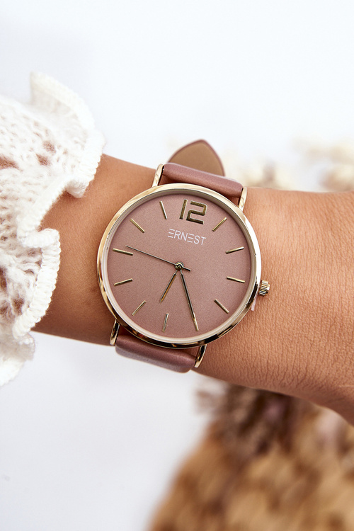 Dámske hodinky na koženom remienku Ernest E62001MD Pink