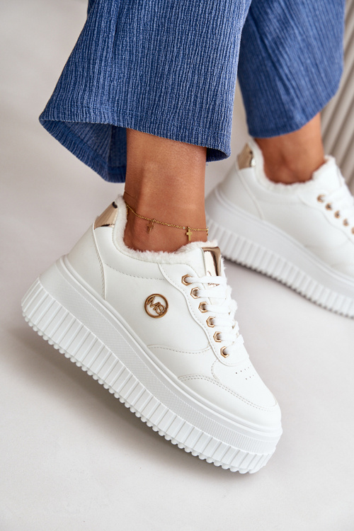 Tenisky Sportovní Boty Dámské Zateplené Na Masivní Podešvi Bílé Ardiela