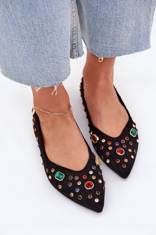 Dámské Baletky Zdobené Krystaly Černé Valena