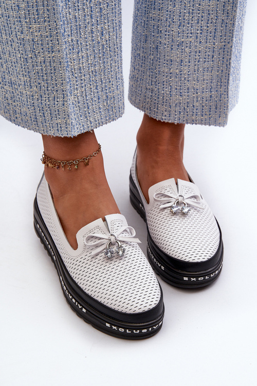 Dámské kozačky z kůže na platformě S.Barski LR400 bílé