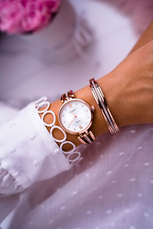 Dámske hodinky Ernest kamienky ružové zlaté alendi