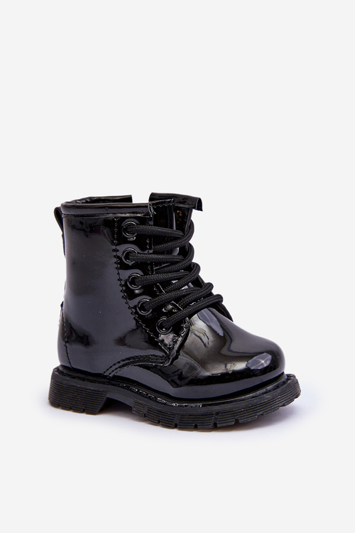 Black Tibbie Baby Boots lakovaný zipsom