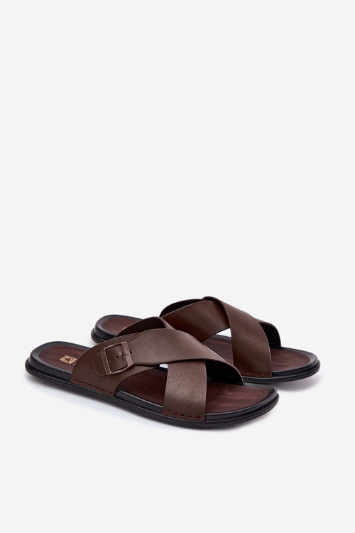 Kožené Pánské Pantofle S Přezkou Big Star RR174077 Hnědé