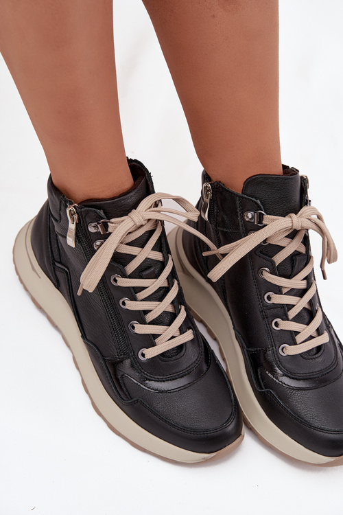 Sportovní dámské boty na platformě z přírodní kůže Zazoo Z1239 Černé