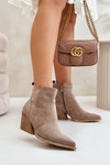 Zateplené cowboy boty eko zamšové na zip tmavě béžové Virtris