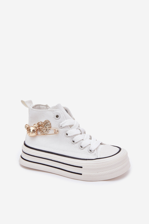 Detské Vysoké Tenisky So Zlatou Dekoráciou Biele Elvena