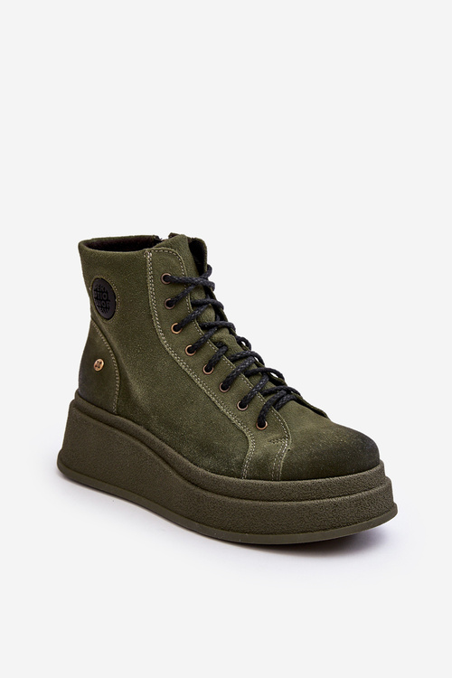 Suede topánky na masívnej platforme Maciejka 06309-24 Olive