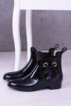 Čierne lakované dámske dažďové topánky, jedného dňa