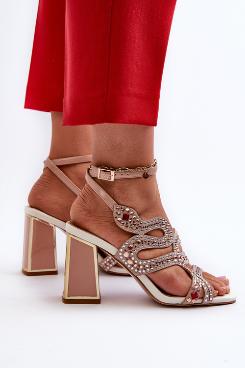 Dámské zdobené sandály na podpatku D&A CR952 růžové