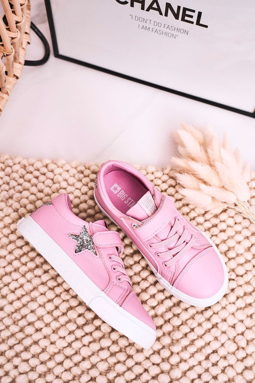 Dětské Kožené Tenisky S Hvězdou BIG STAR DD374104 Růžove