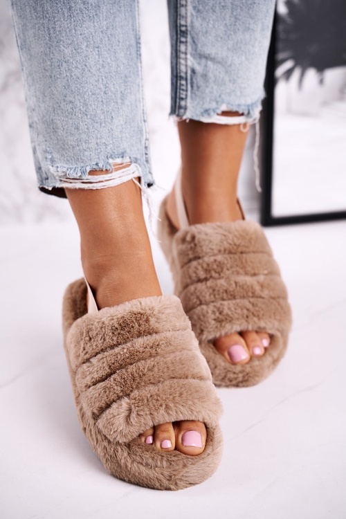 Dámska papci na kožušinovej platforme Brown Khaki Snowflake