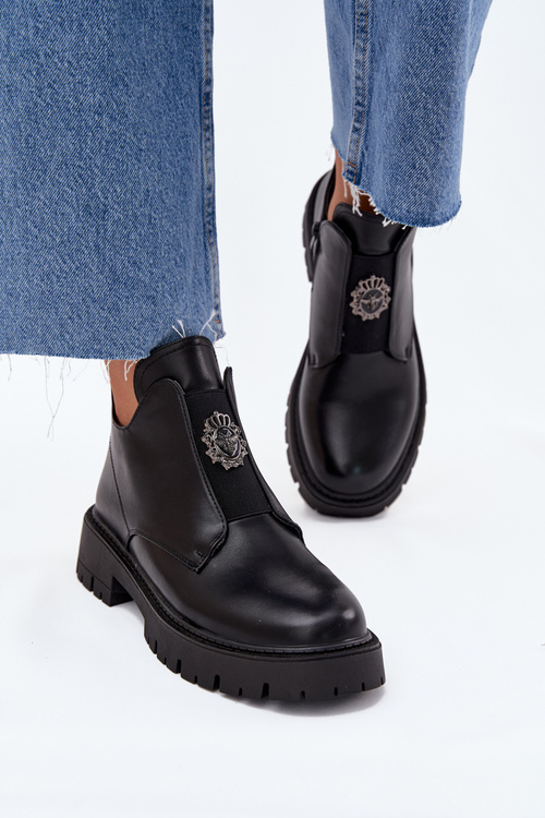 Zateplené Nízke Dámske Topánky S Ozdobou Na Zipe Čierne Lavira