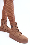 Suede Boots Workers na masívnom platforme béžové laviky kliny