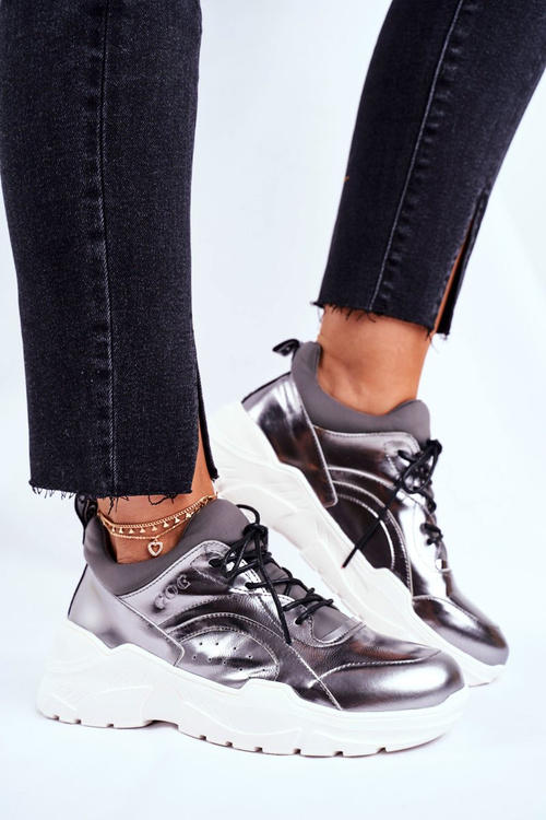 Kožené športové topánky tenisky Goe GG2N3040 Strieborné