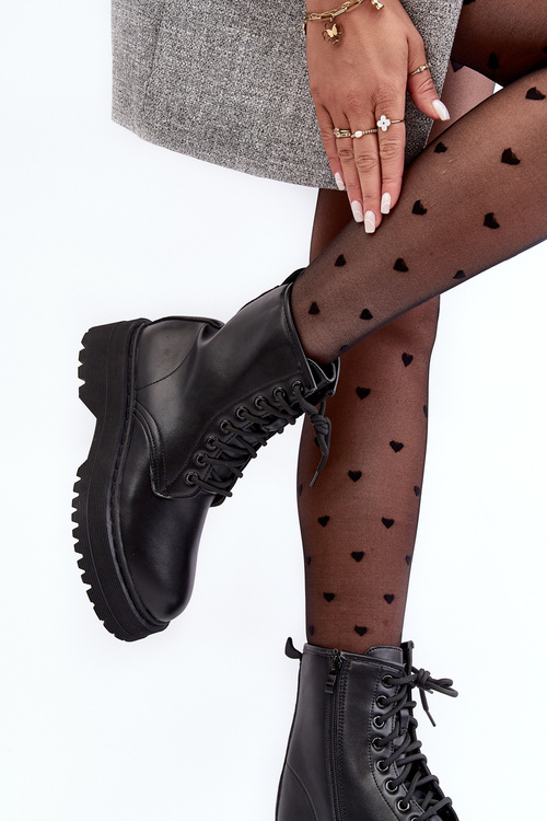 Dámské šněrovací botky Workery s tlustou podrážkou černé Biancis